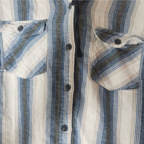 Boston Traders M Striped WhiteBlue Women's Lng Slve ButtonDown Flannel with Hood - Picture 6 of 9